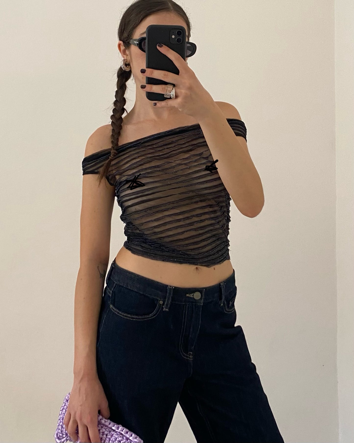 00s sheer top with lurex details