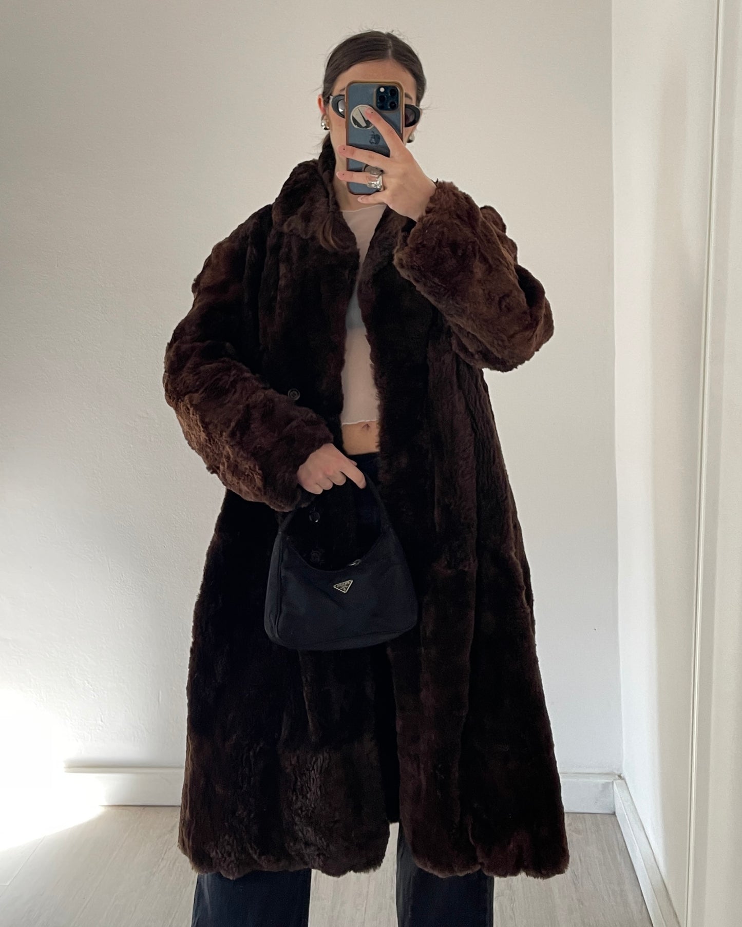 Brown long faux fur coat