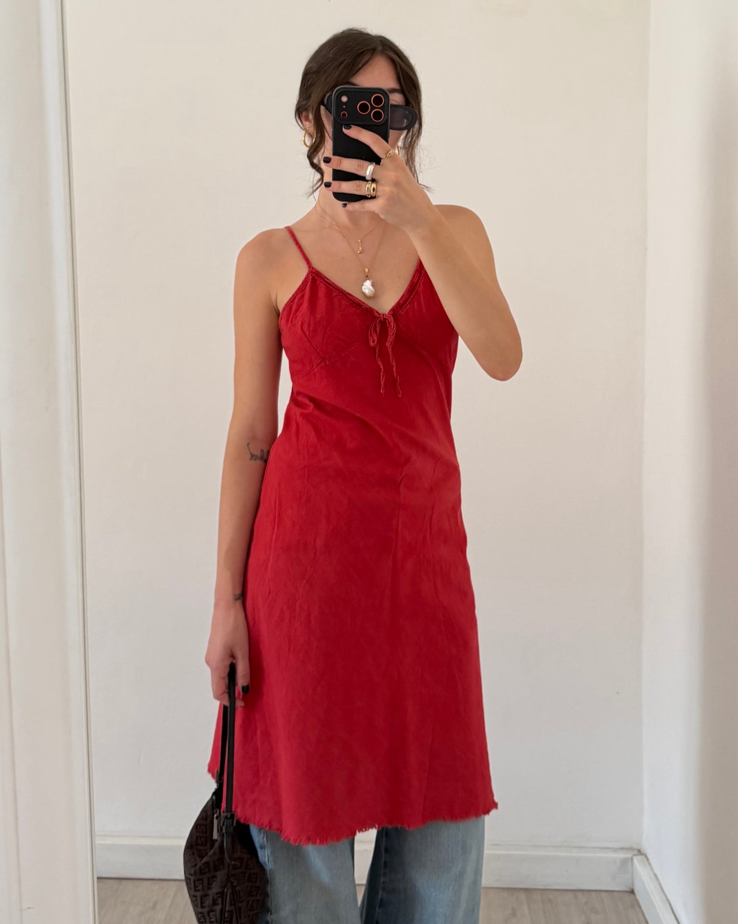 Linen red mini dress
