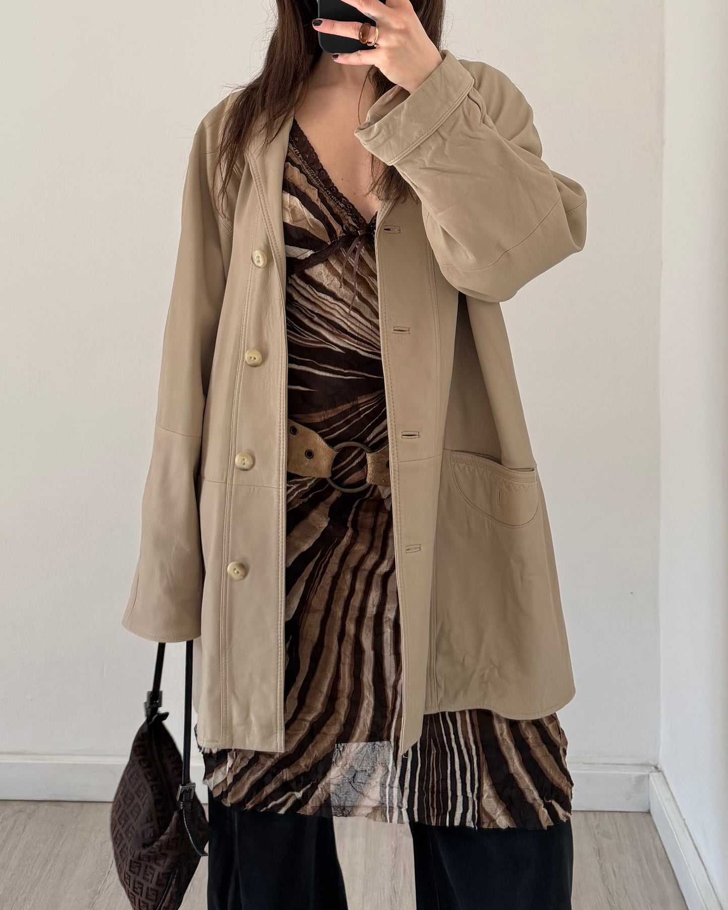 Nappa leather beige jacket