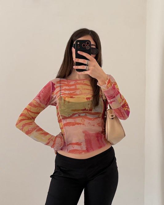 Sheer graphic print top