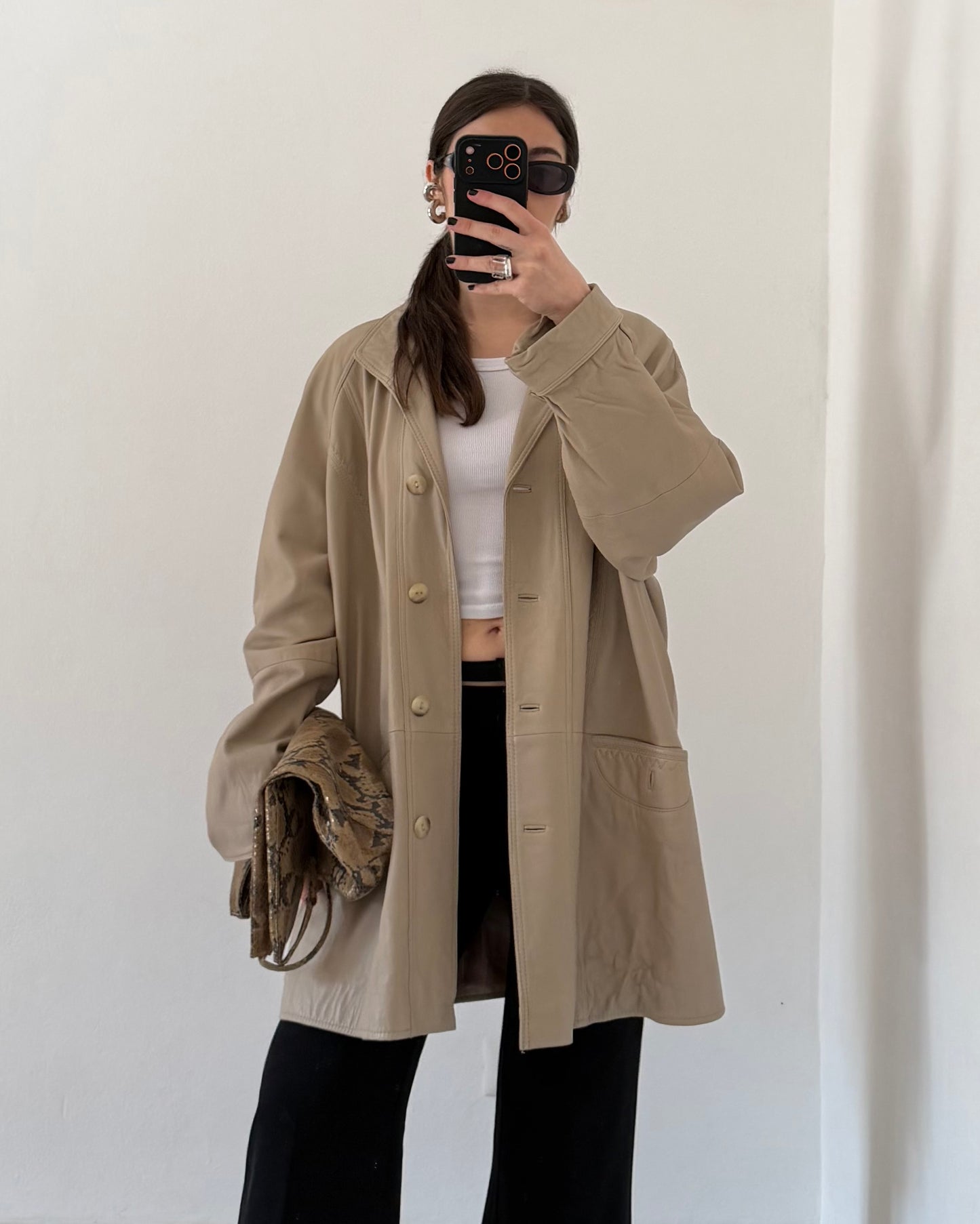 Nappa leather beige jacket