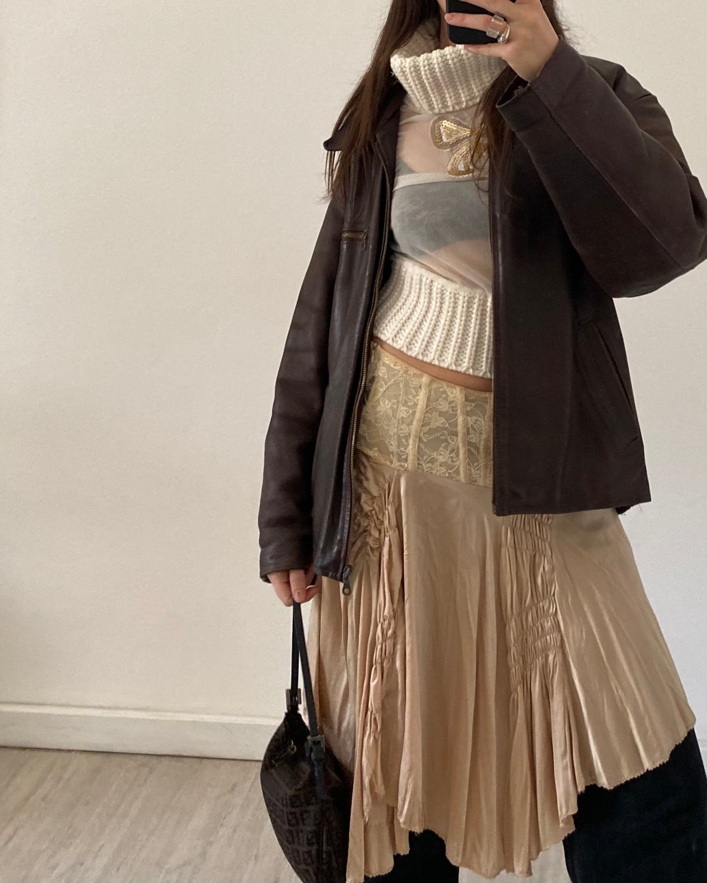 Sheer micro mesh turtleneck top