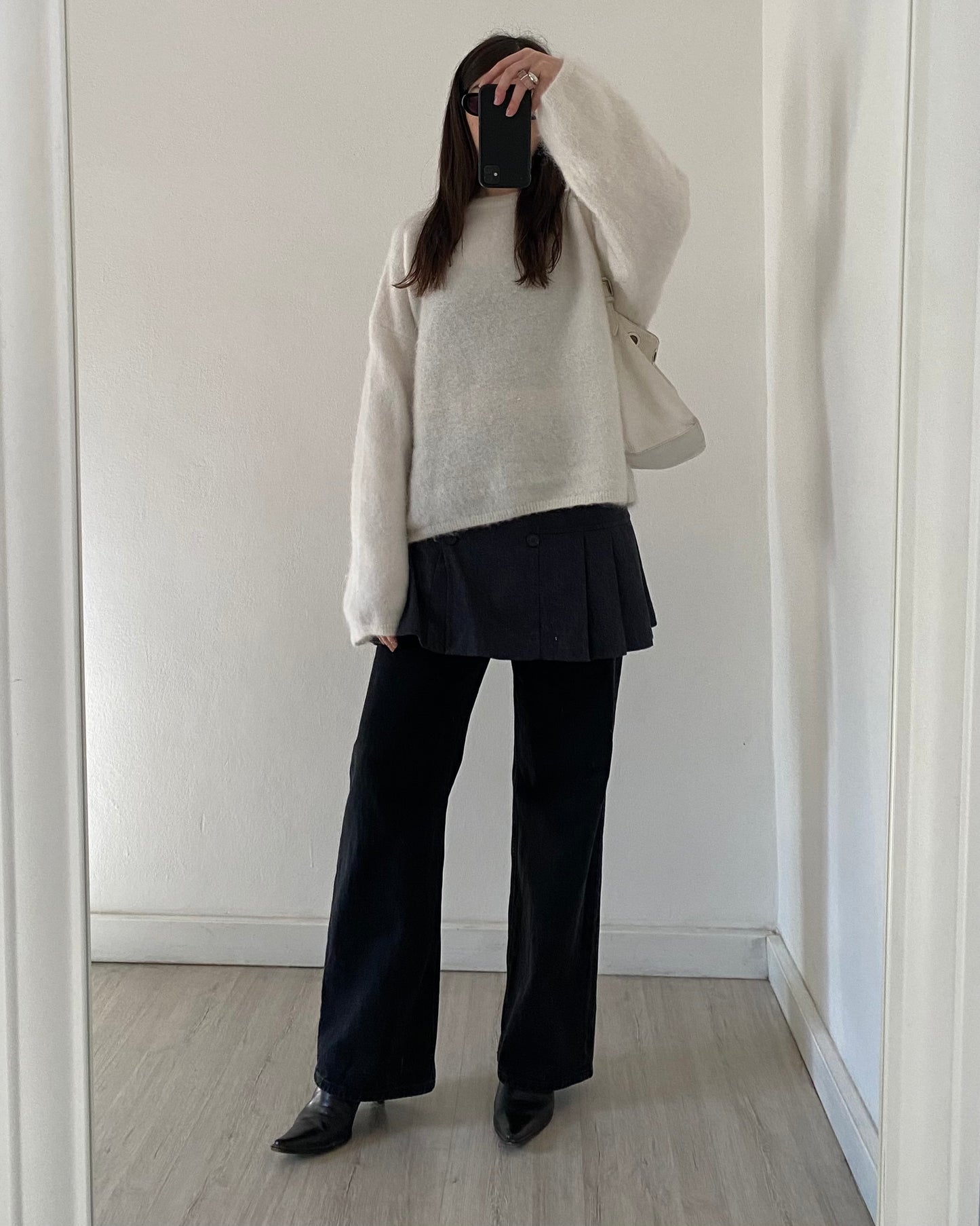 Wool pleated mini skirt