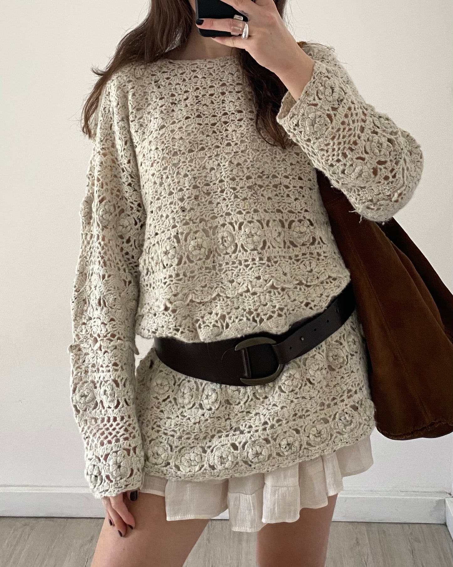 Openwork long knit jumper