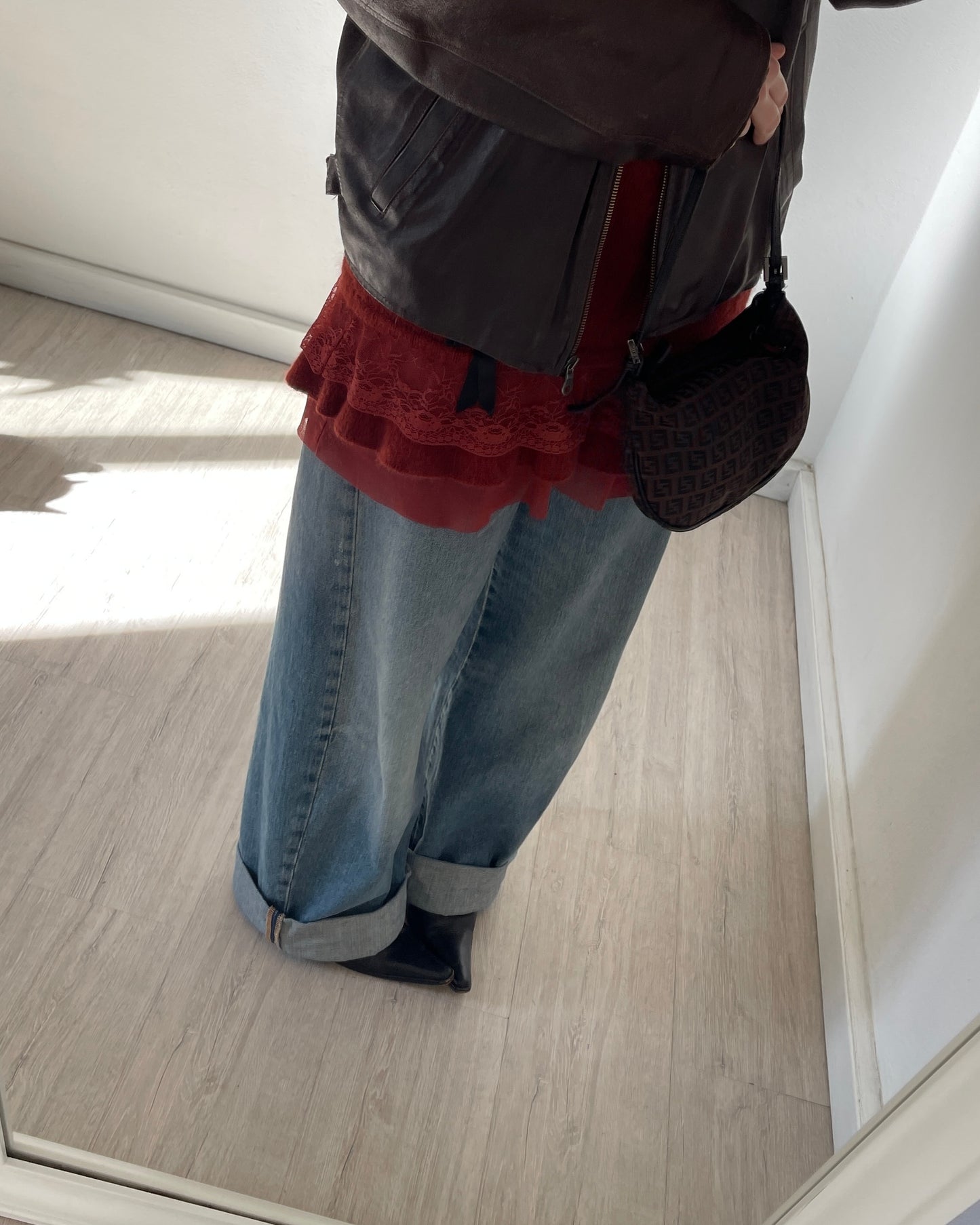 Knit dress with lace volants