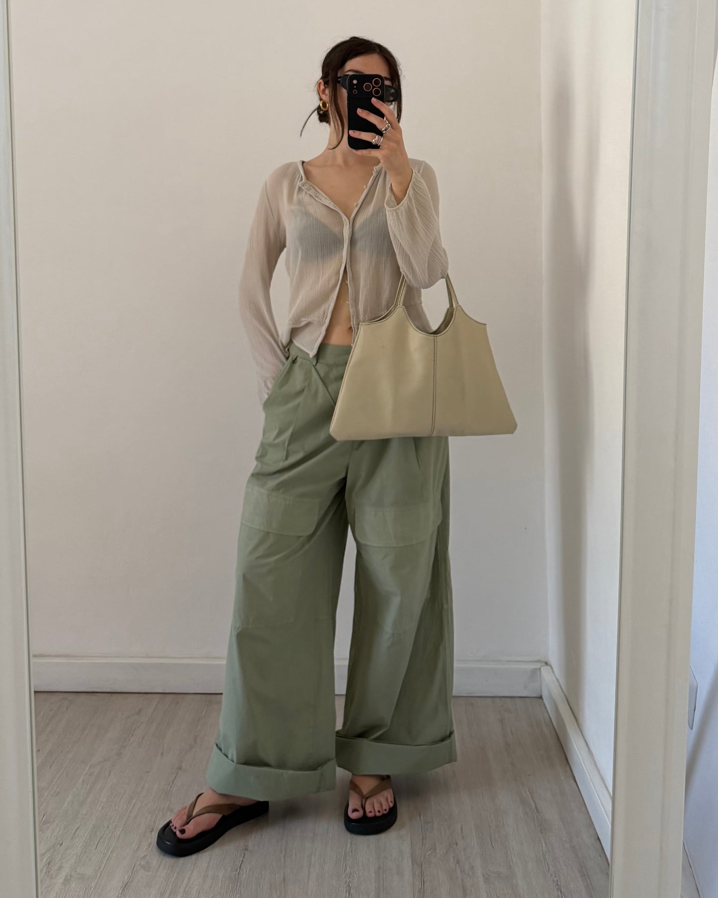 Wide leg cotton trousers