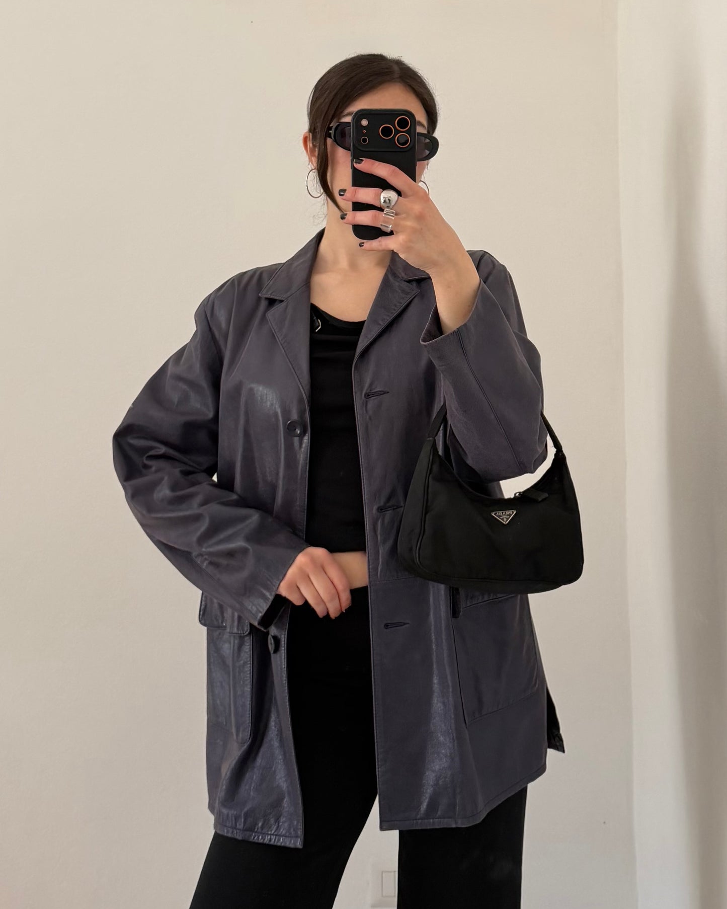 Midnight blue leather jacket