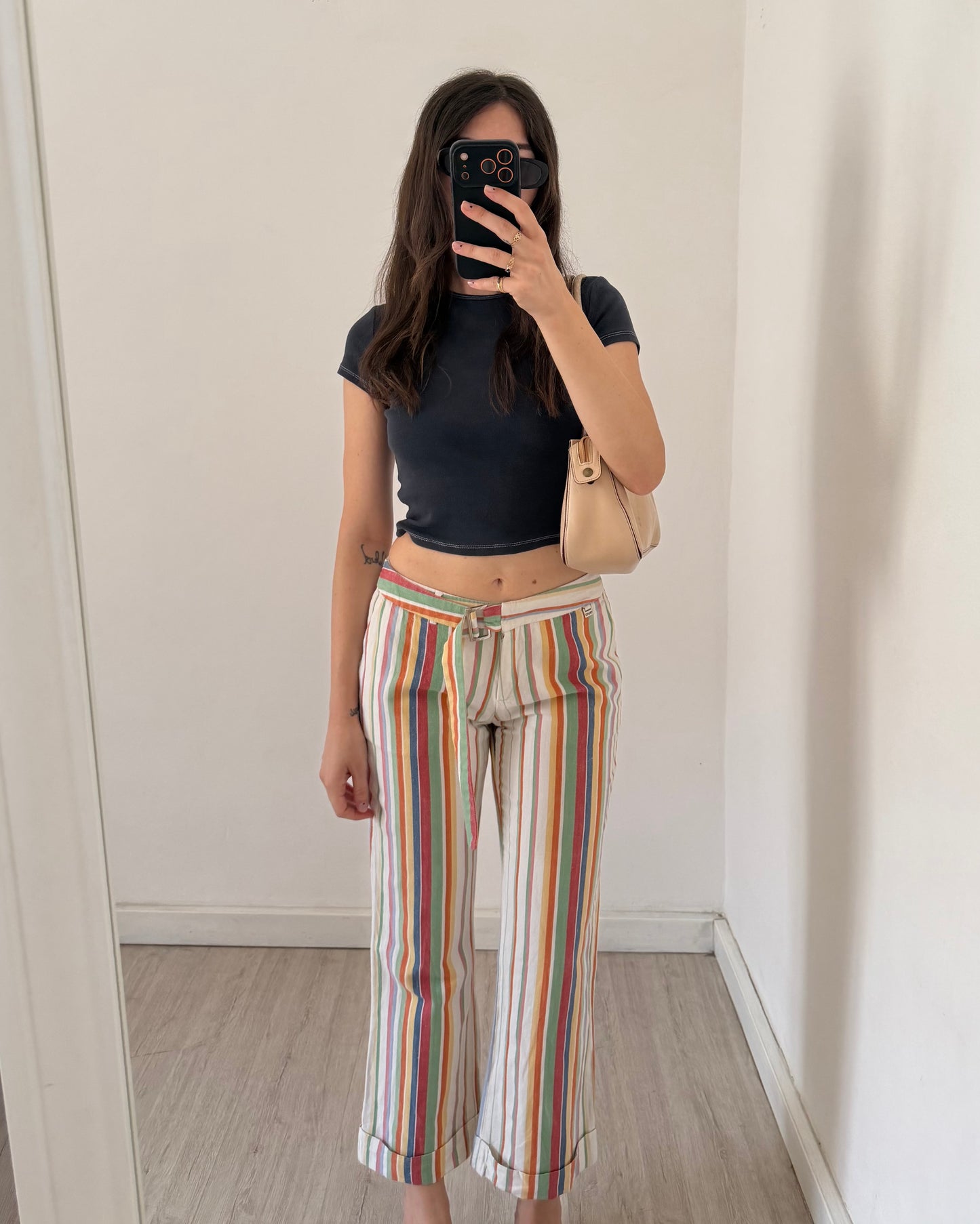 Linen mix striped trousers