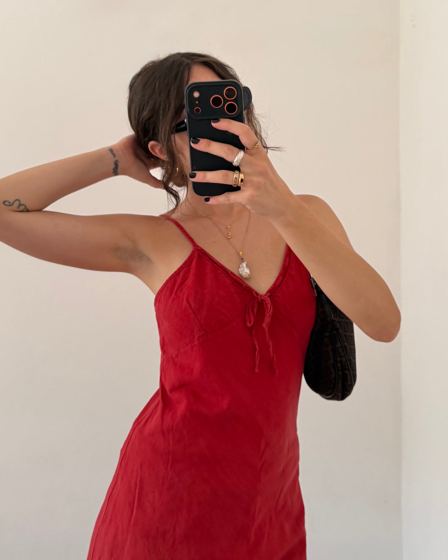 Linen red mini dress