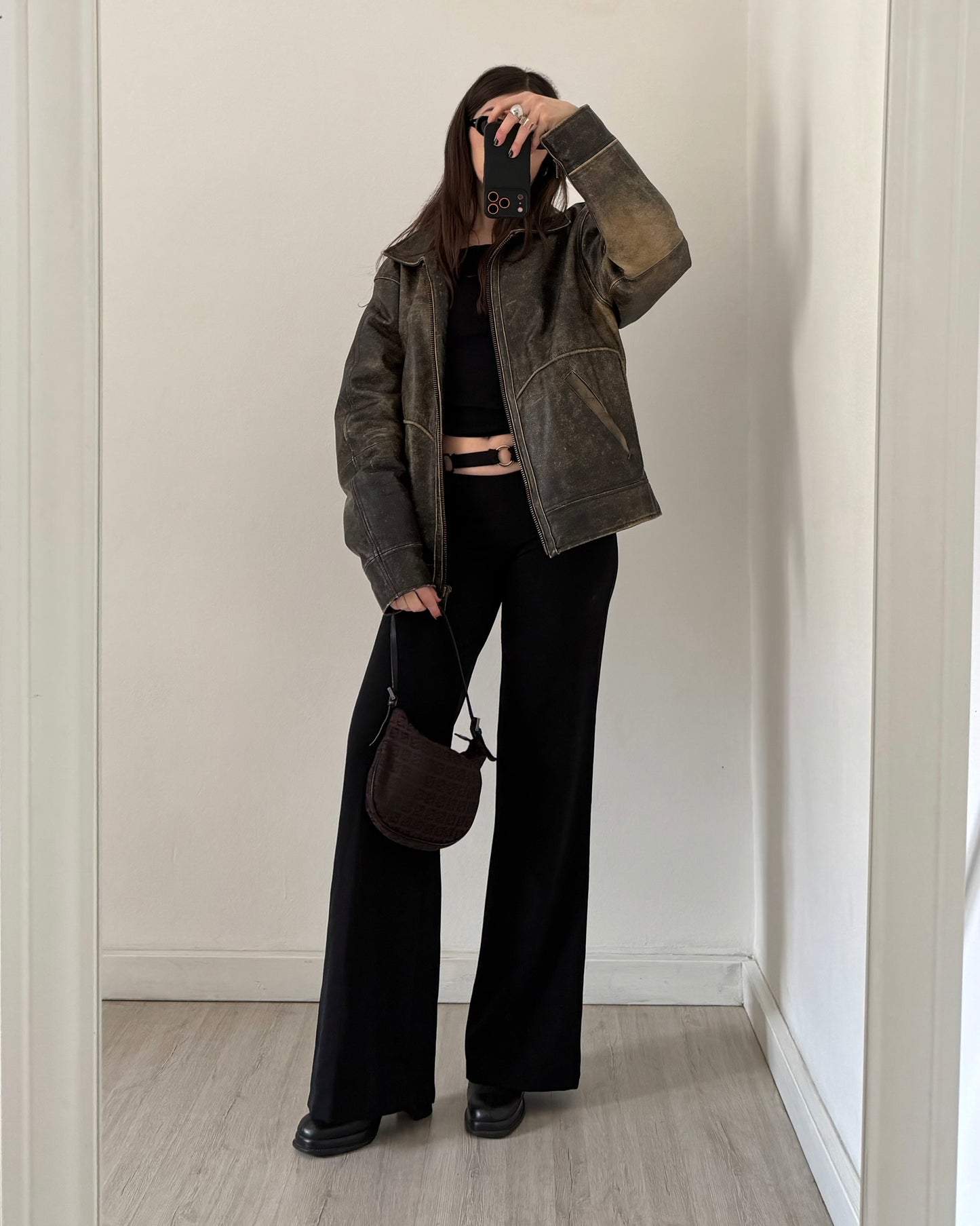 Brown distressed leather jacket