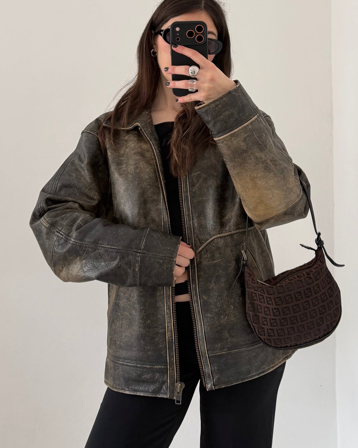 Brown distressed leather jacket