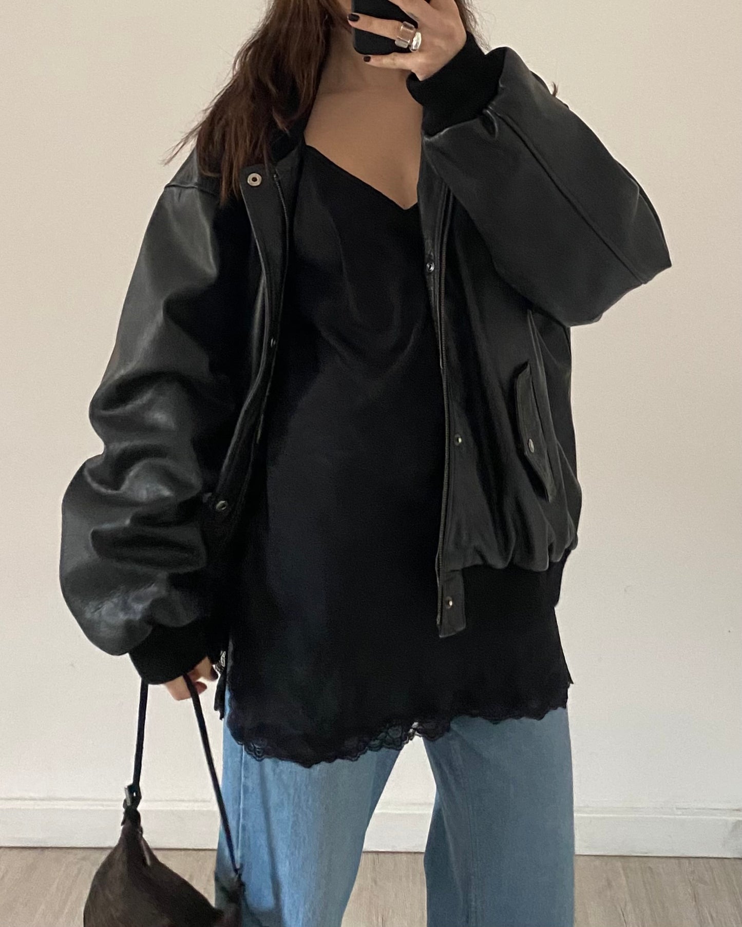 Leather bomber jacket