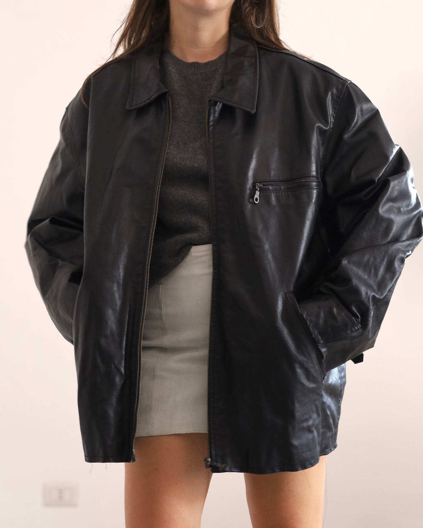 Leather bomber jacket