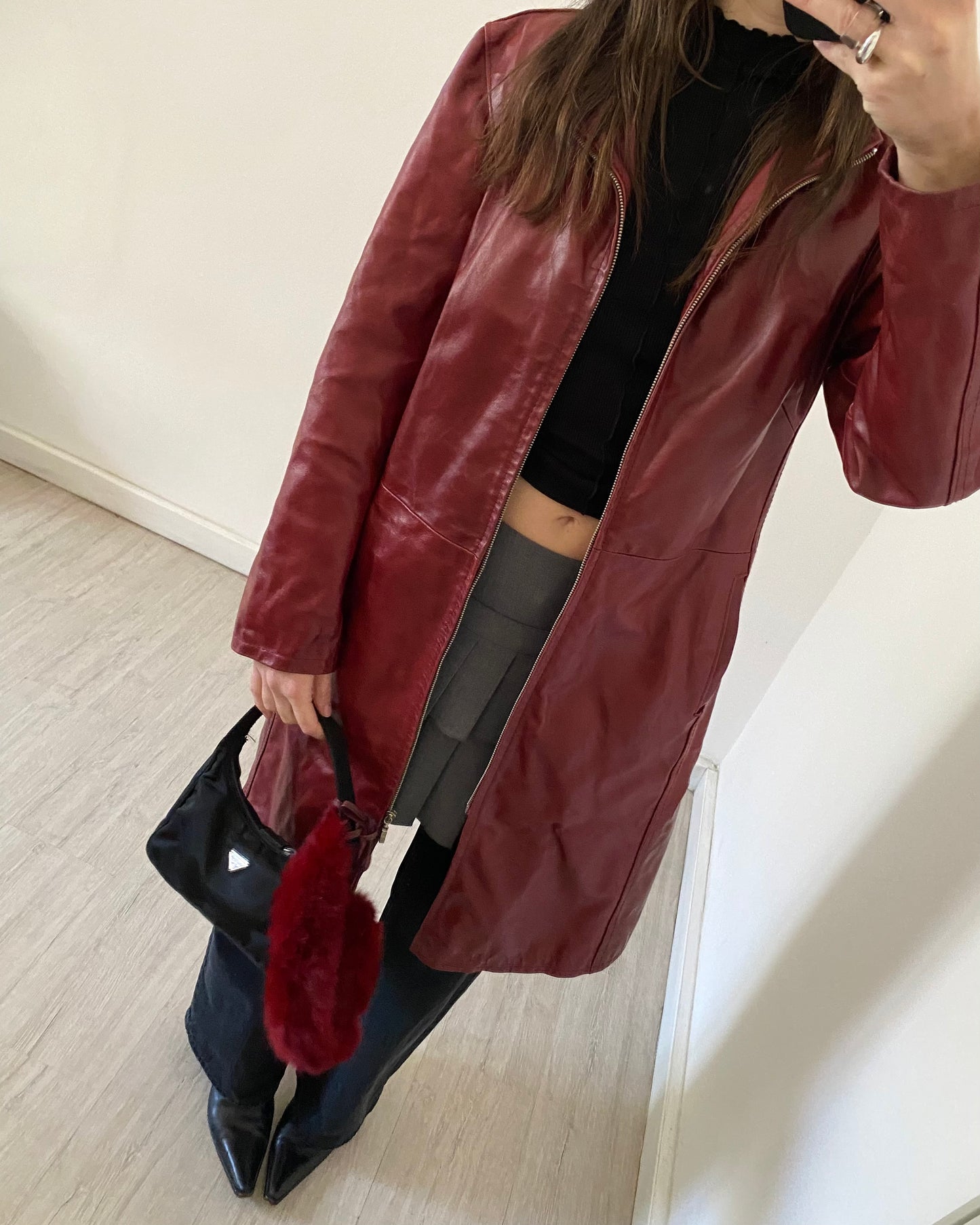 Cherry red leather jacket