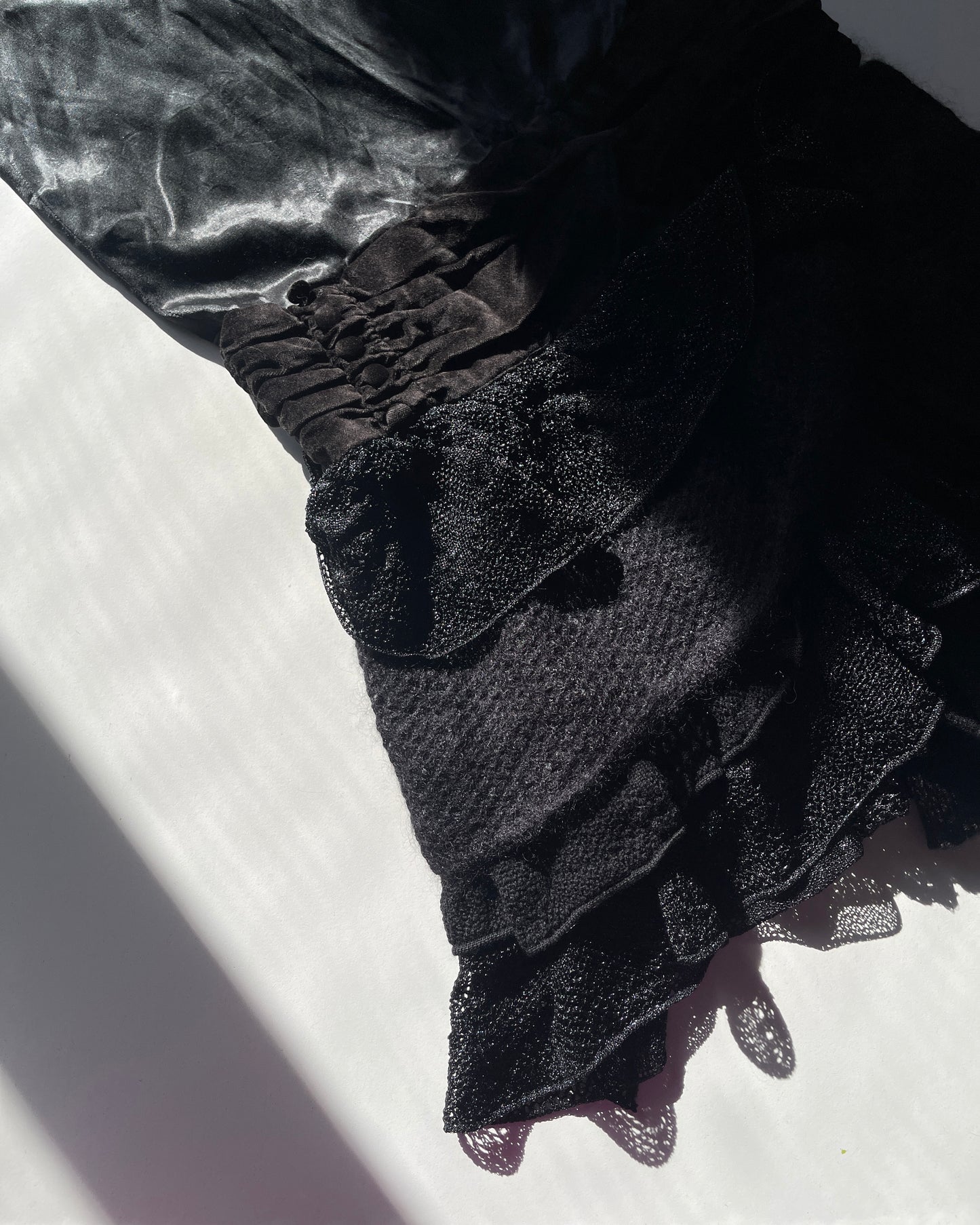 Satin mohair patchwork midi skirt