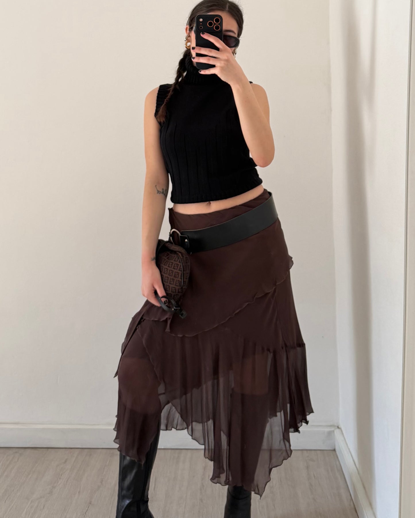 Silk midi skirt