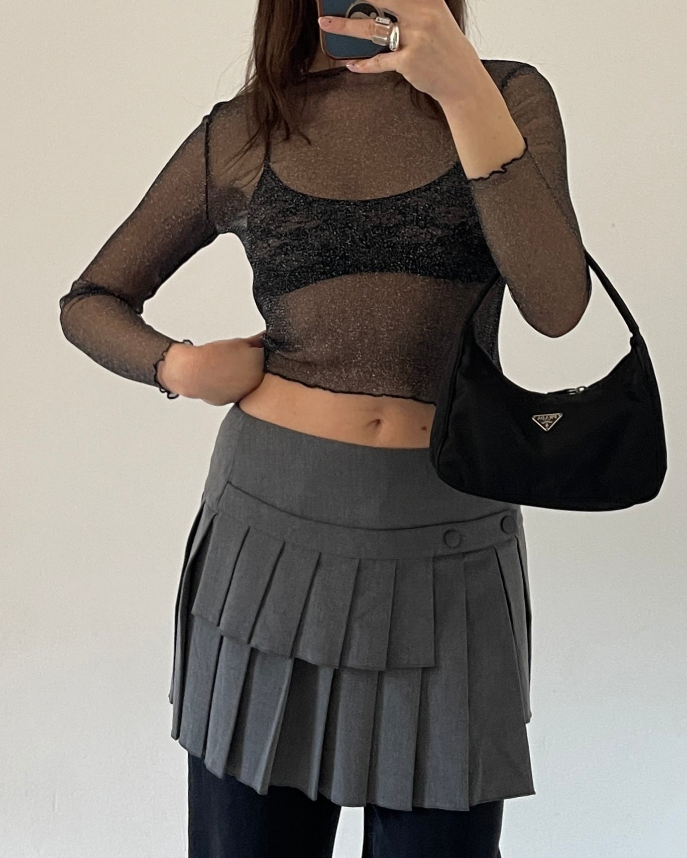 Sheer micro mesh glitter top