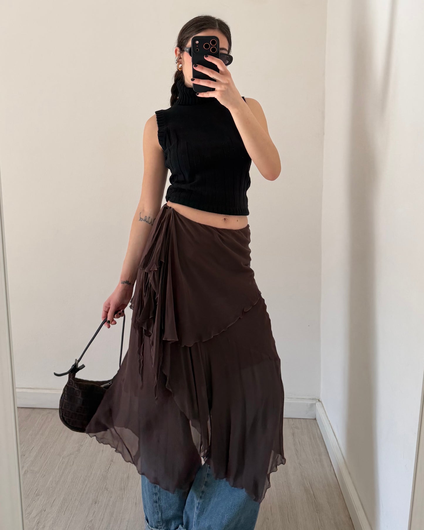 Silk midi skirt