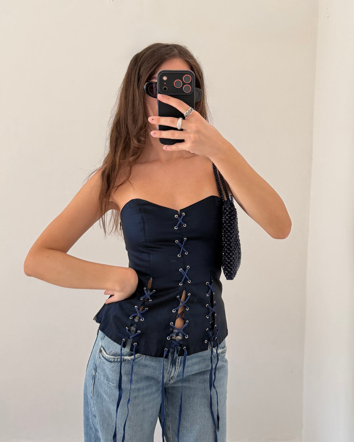 Lace up corset top with ribbons