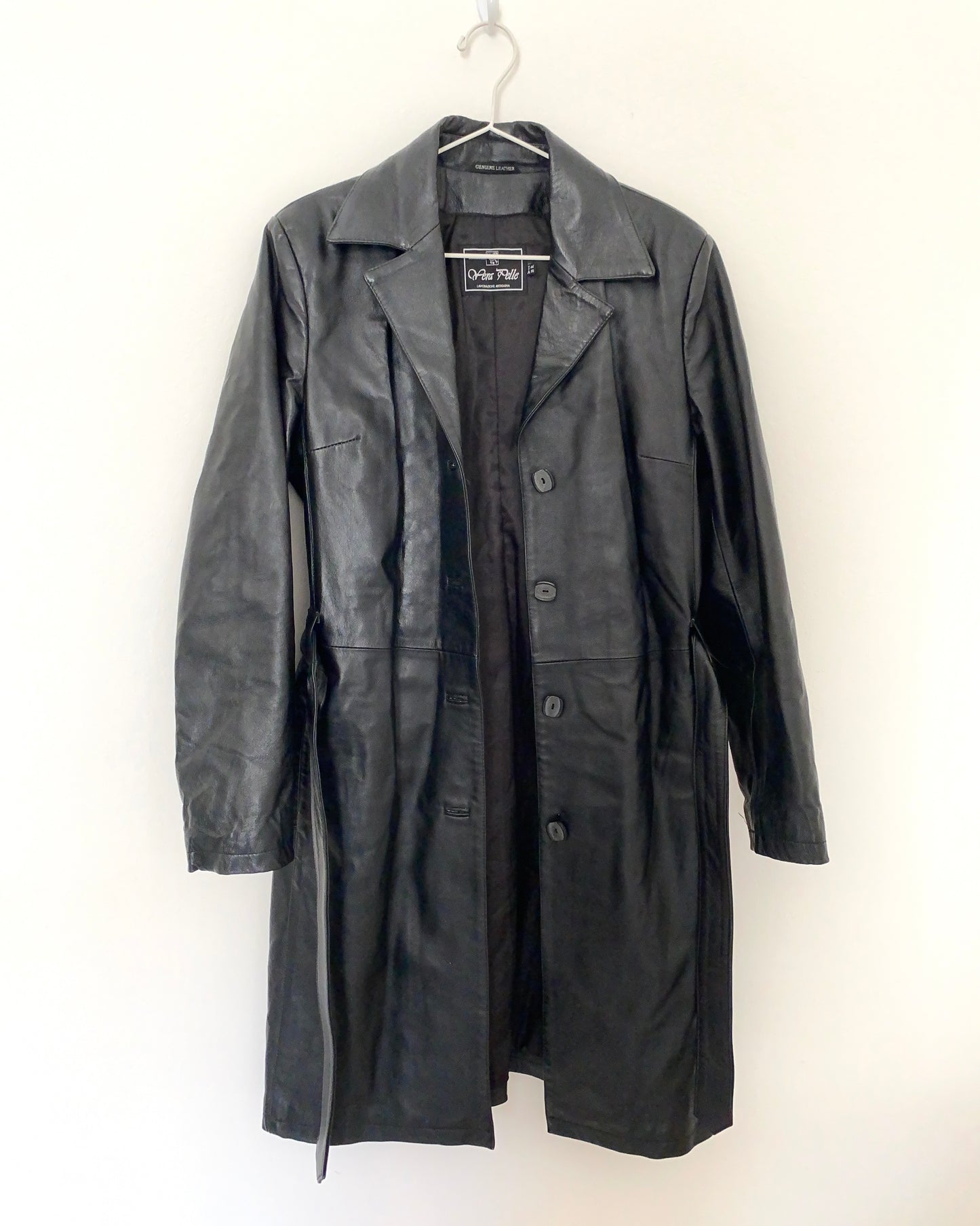 Belted leather trench jacket