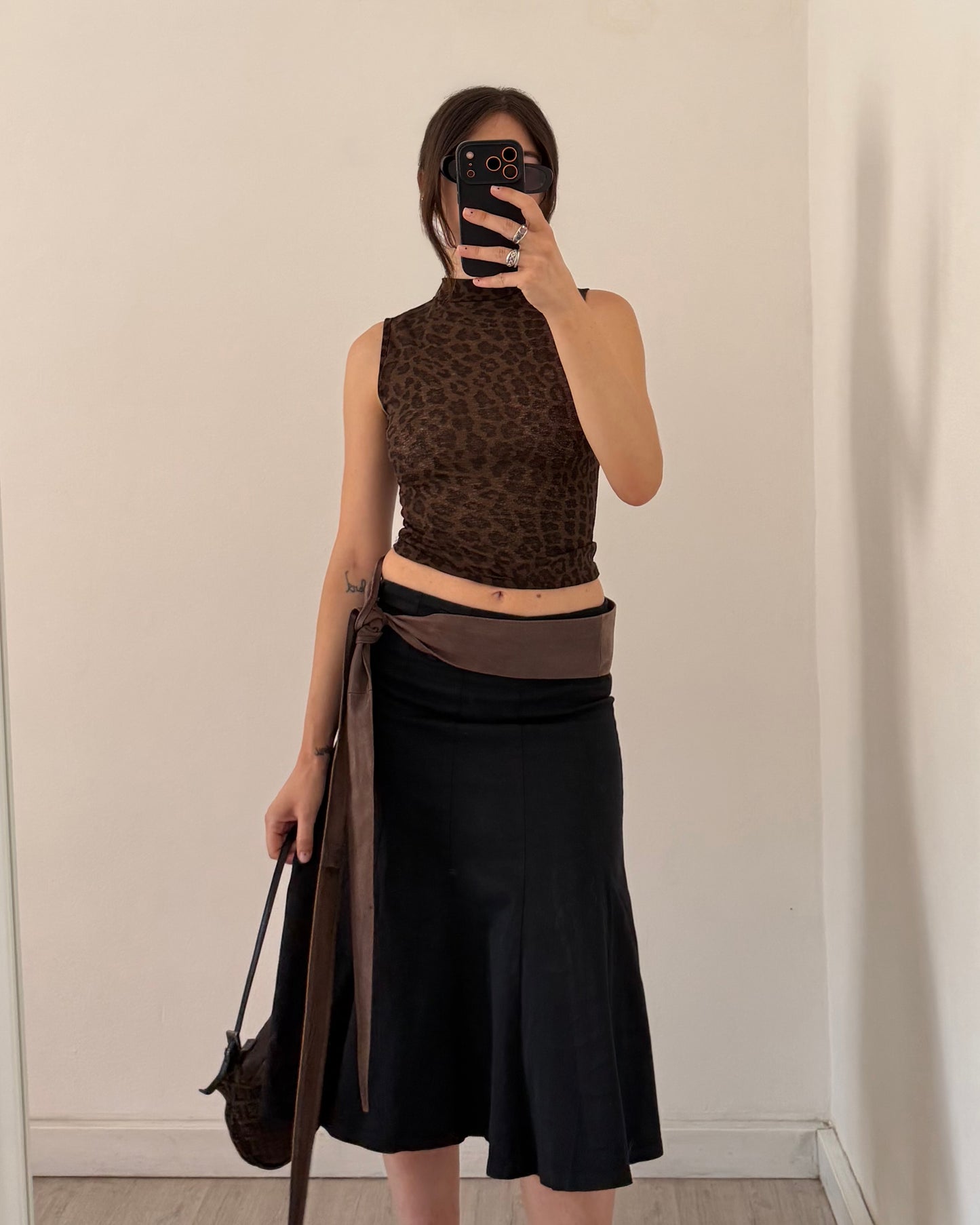 y2k black cotton midi skirt