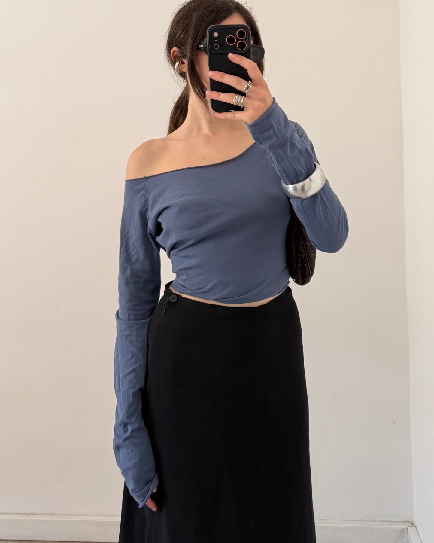 Asymmetric midi skirt