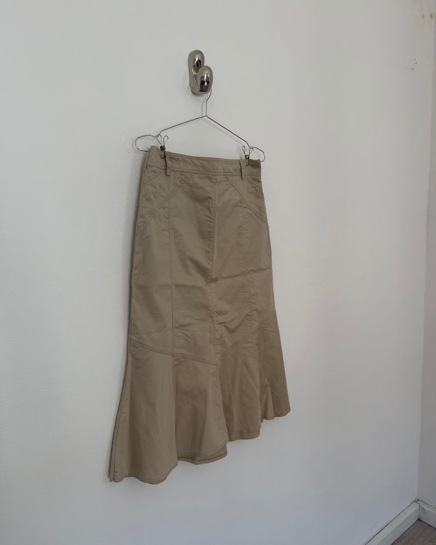 Beige cotton midi skirt