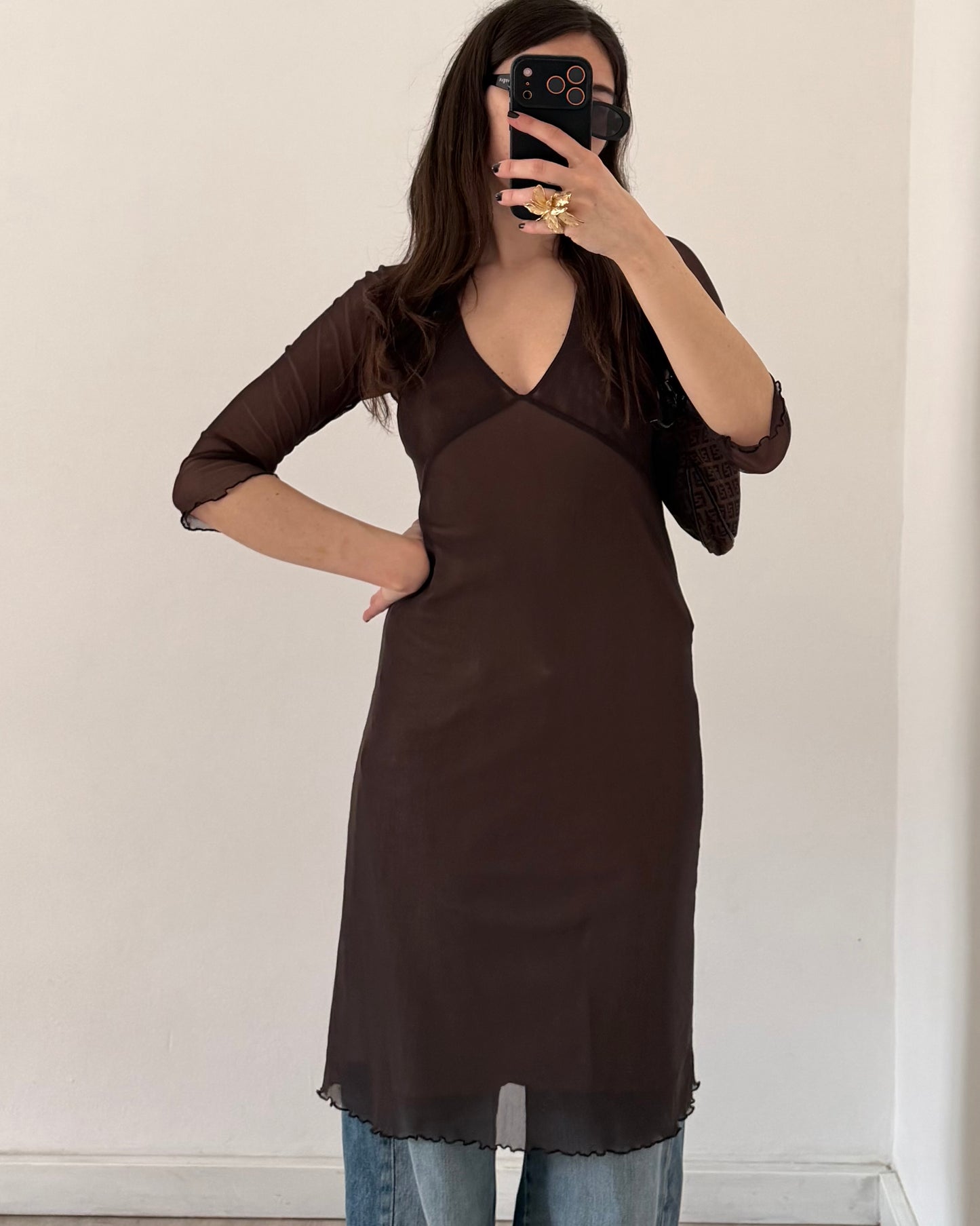 Brown micro mesh dress