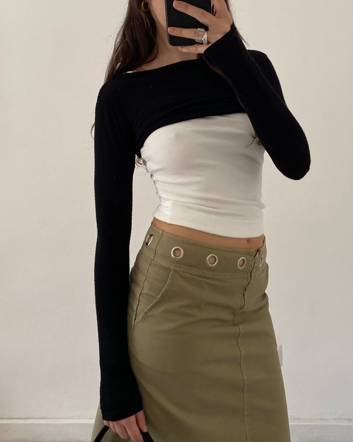 Midi skirt with grommets