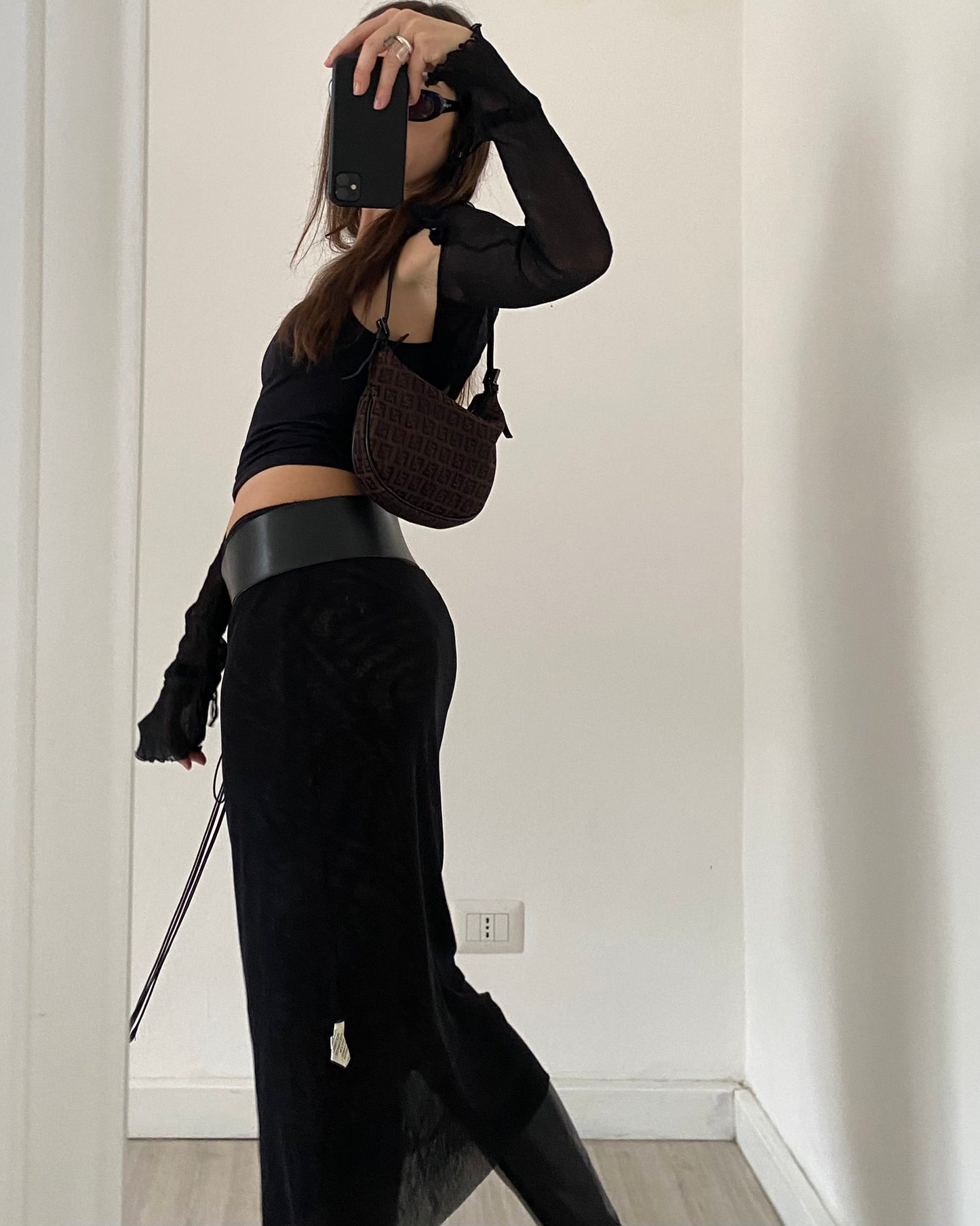 Micro mesh midi skirt