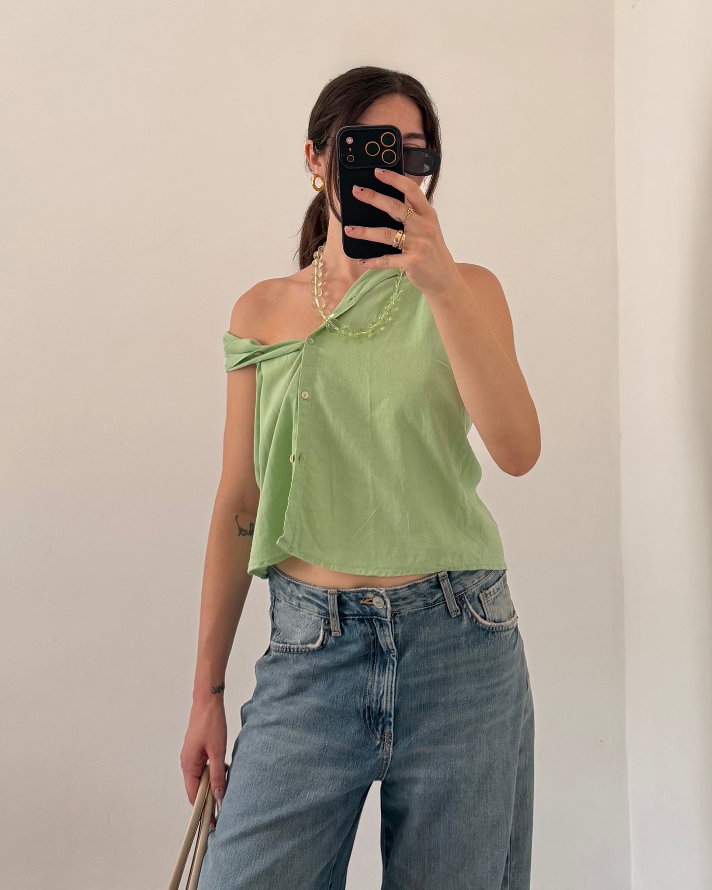 Green linen top