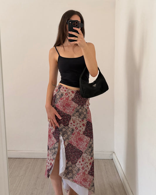 Asymmetric printed midi skirt