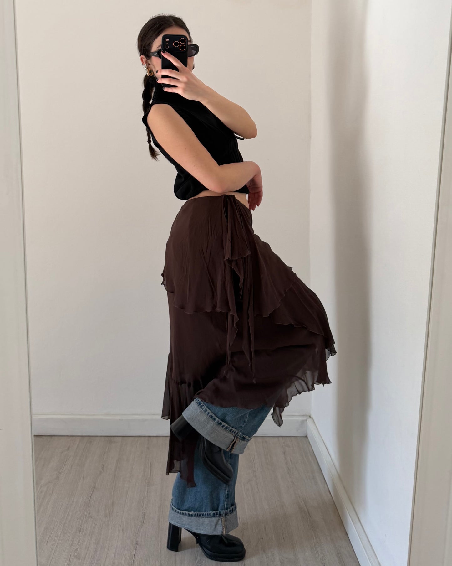 Silk midi skirt
