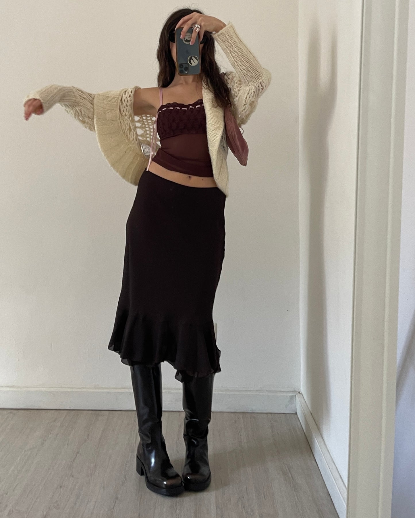 Sheer top with baby pink ribbon