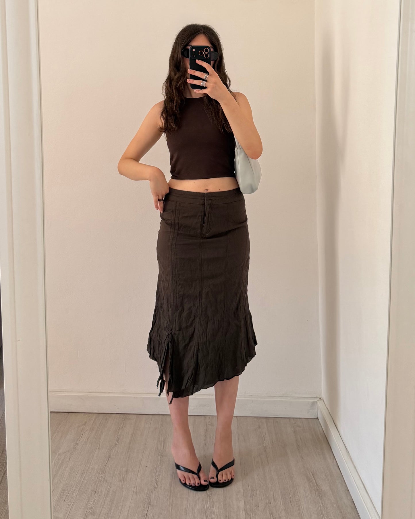 Crinkled midi skirt