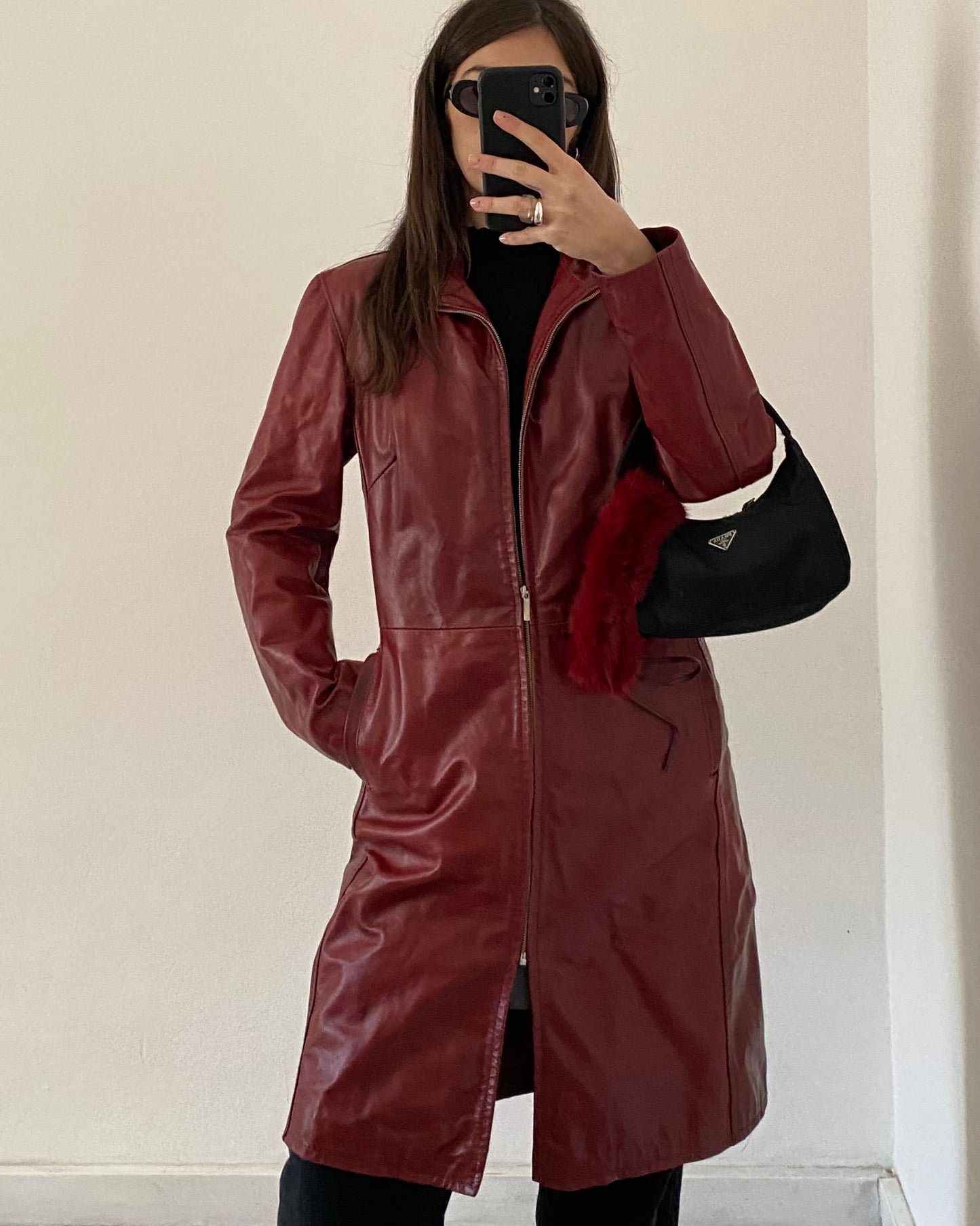 Cherry red leather jacket