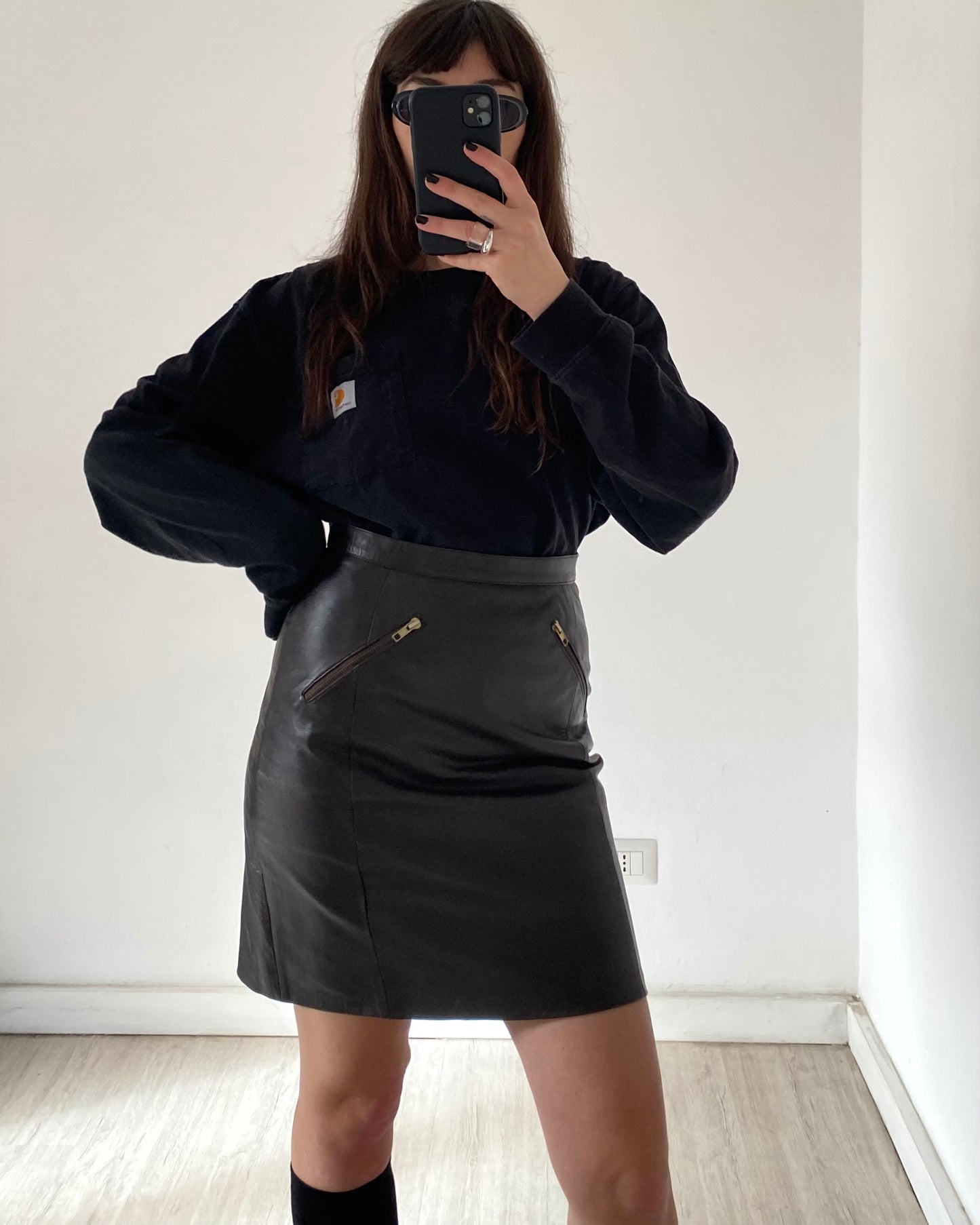 Brown leather skirt