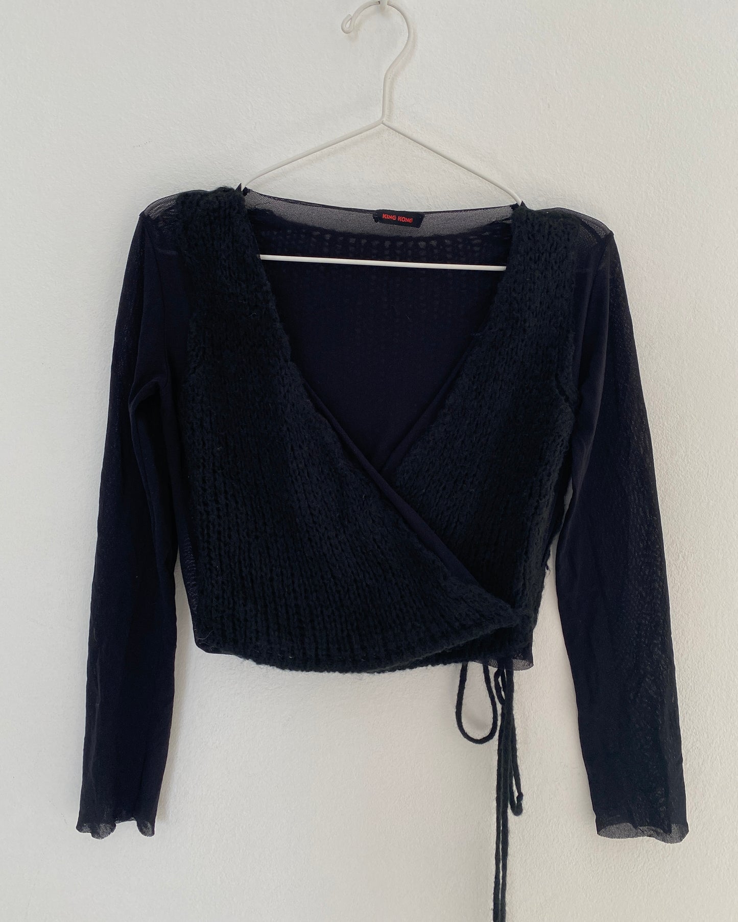 Knit&mesh wrap top