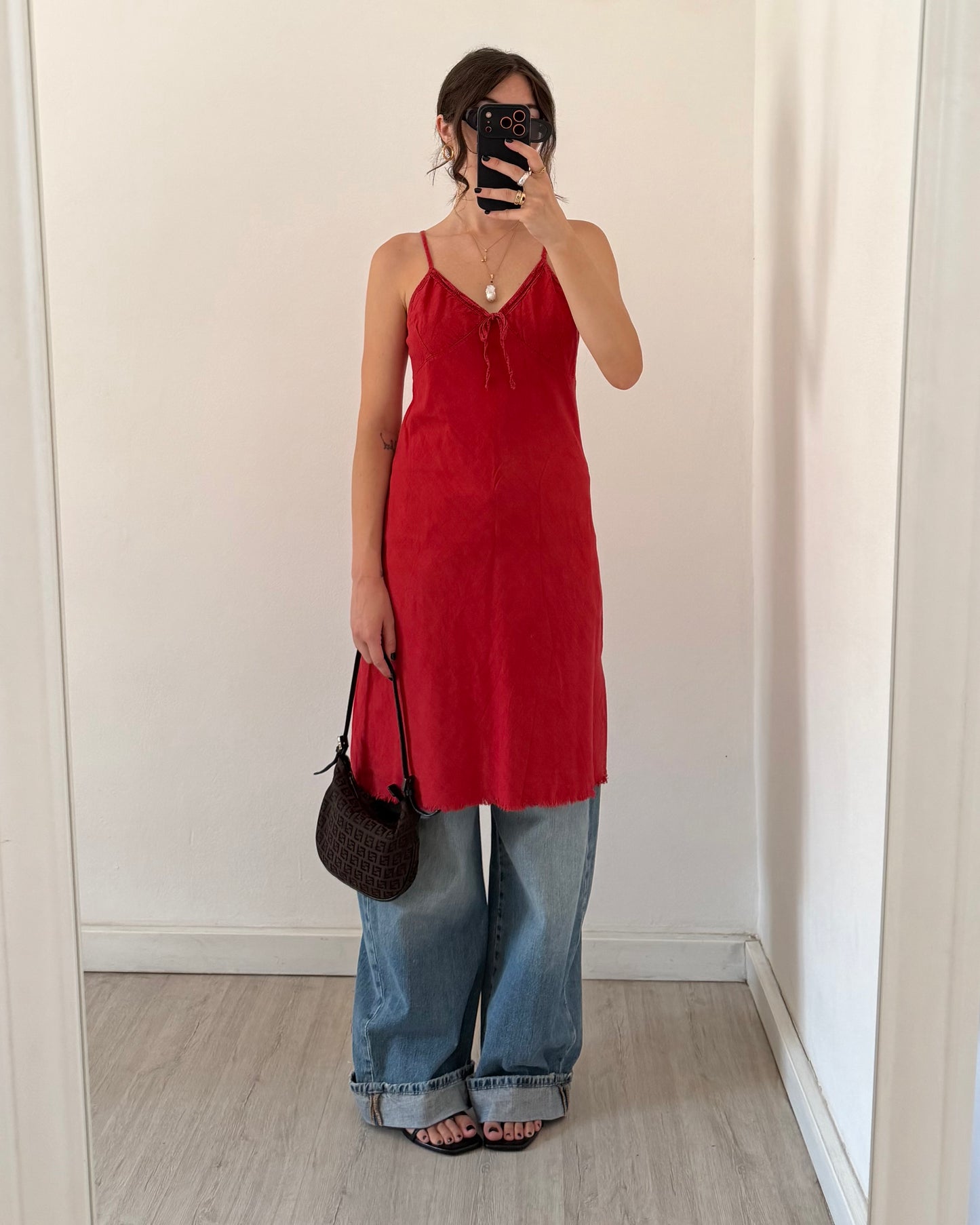 Linen red mini dress