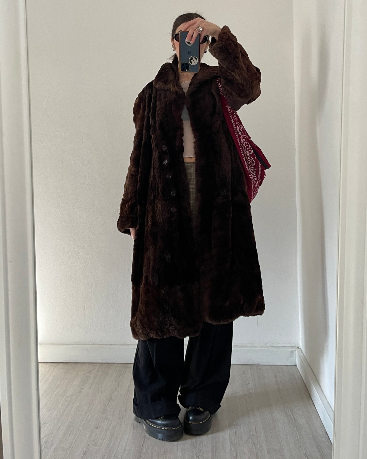 Brown long faux fur coat