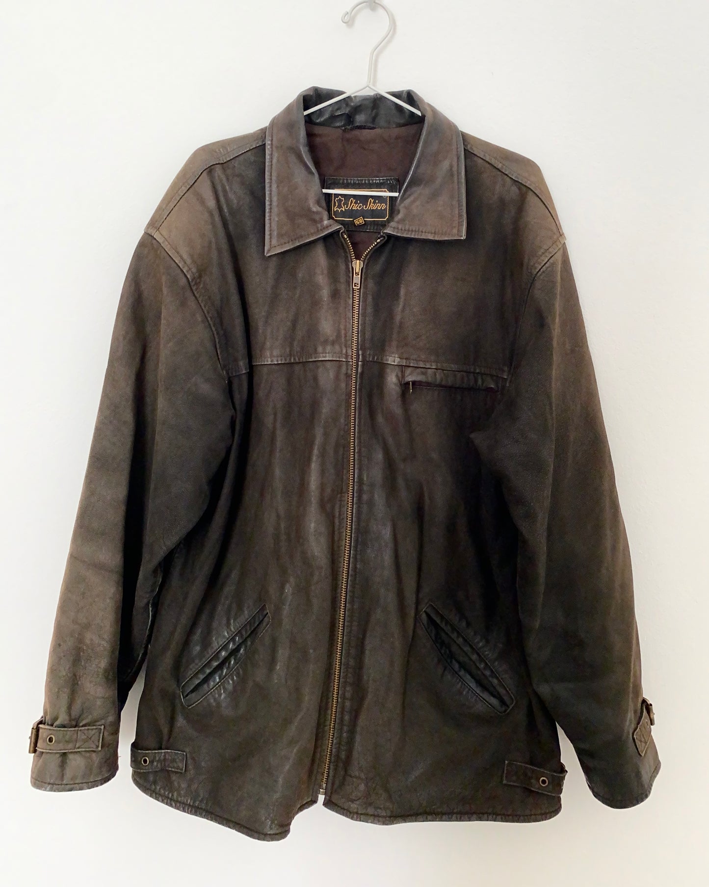 Brown distressed leather jacket