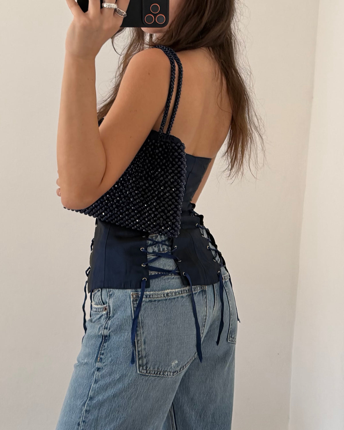 Lace up corset top with ribbons