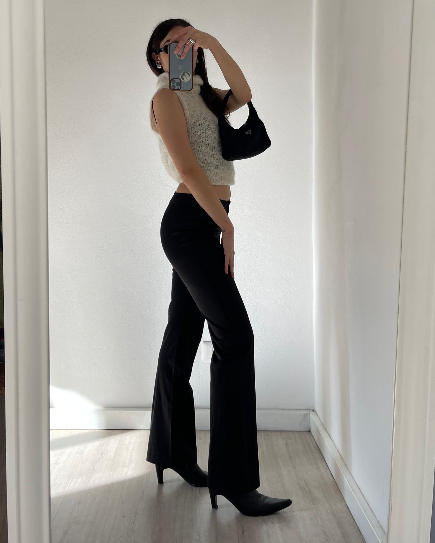 Satin bootcut trousers