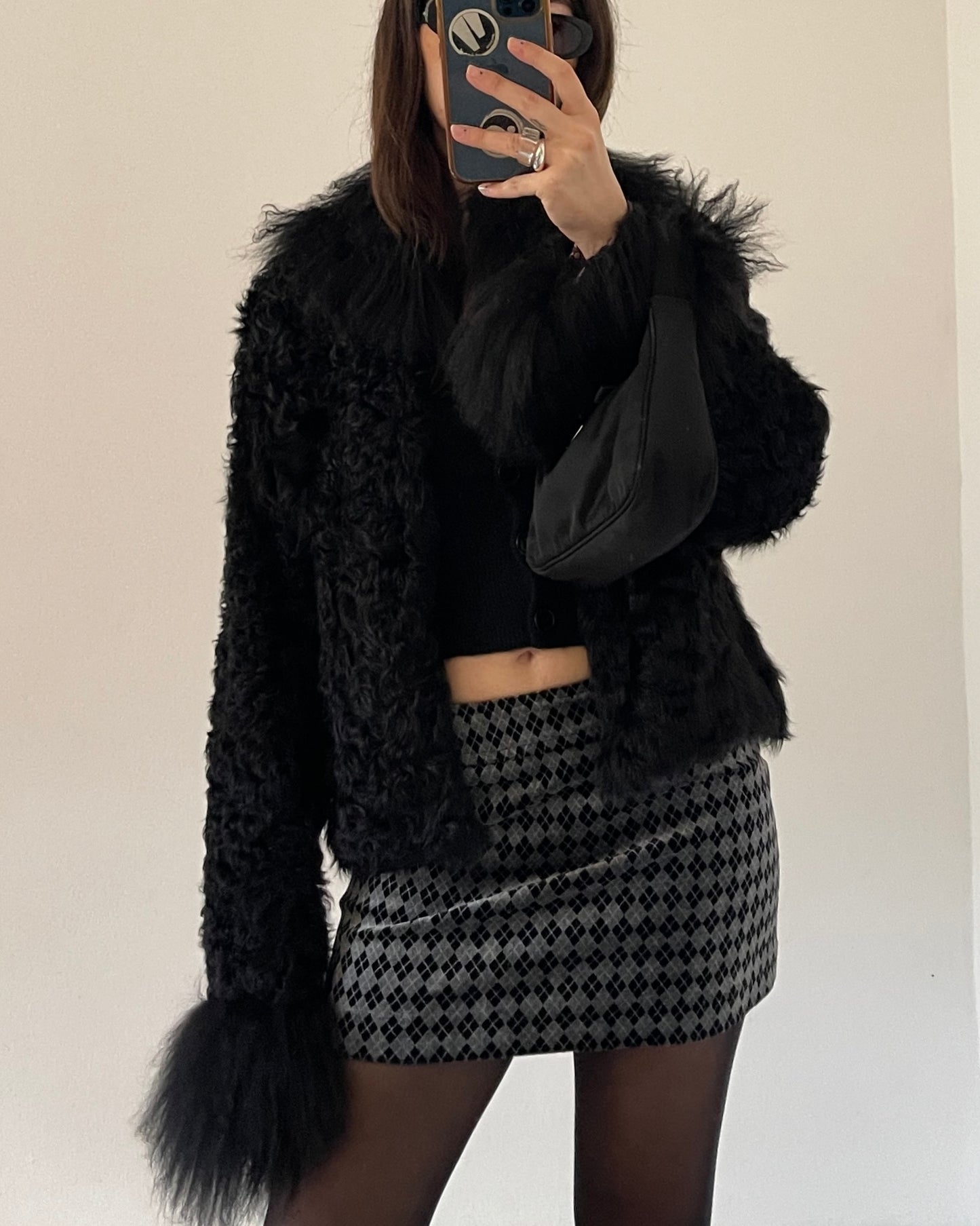 Velvet argyle mini skirt