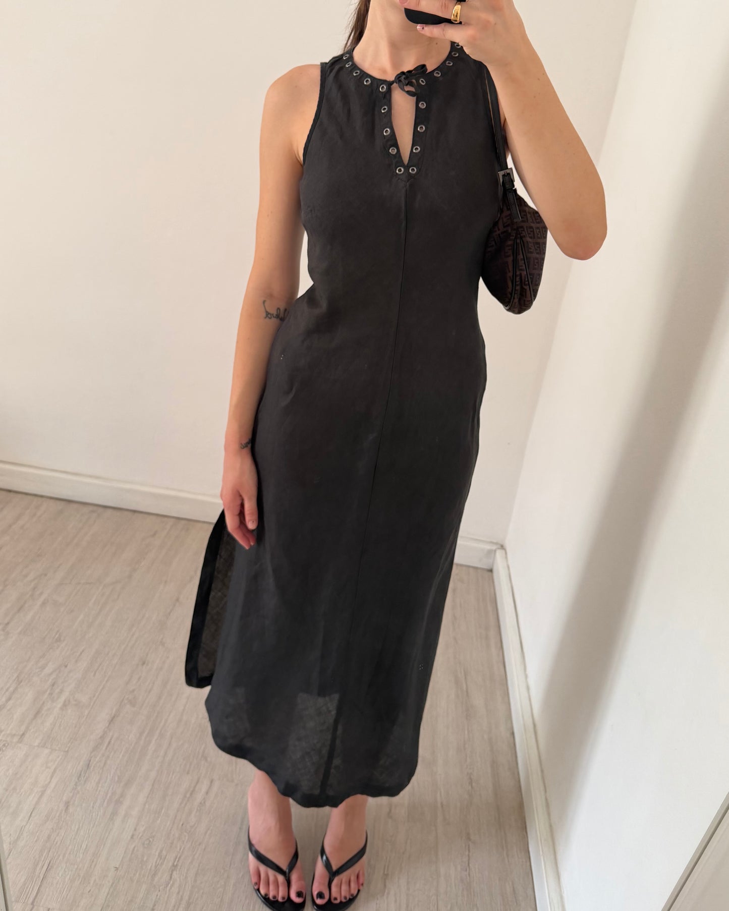 Studded long ramie dress