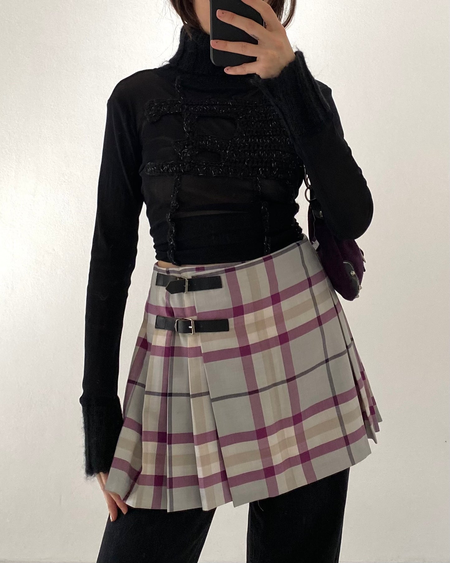 Sheer patchwork turleneck top