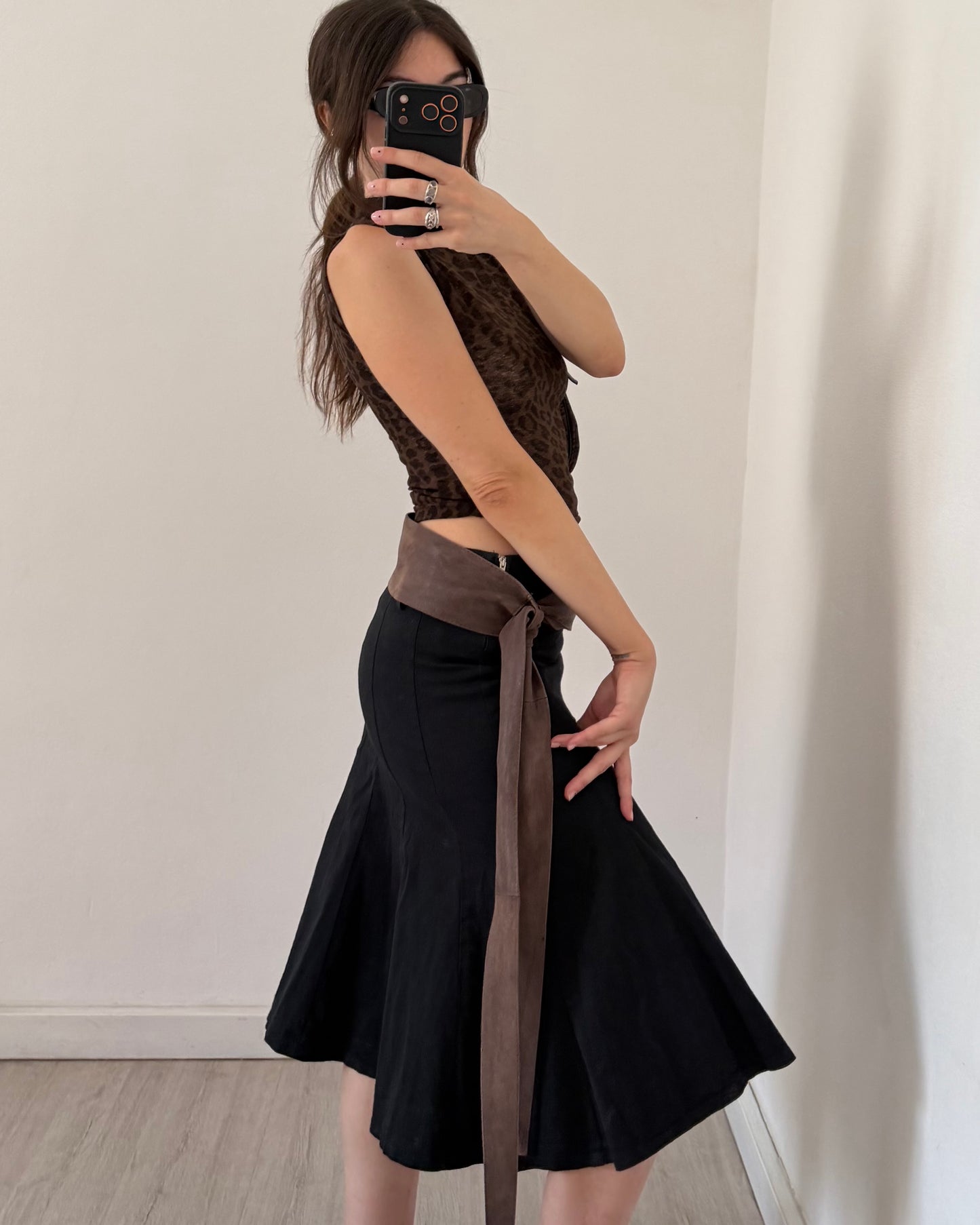 y2k black cotton midi skirt