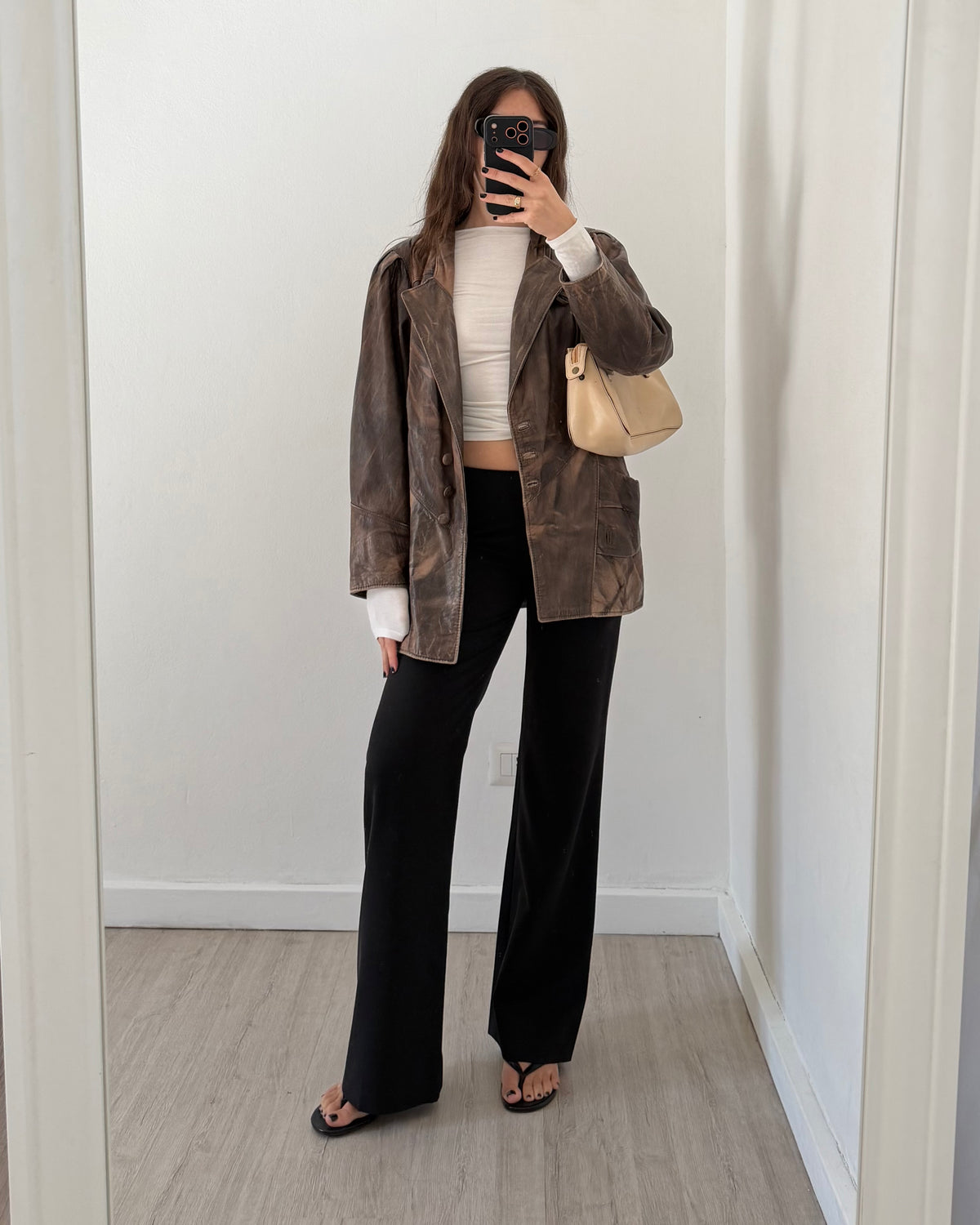 Distressed leather jacket