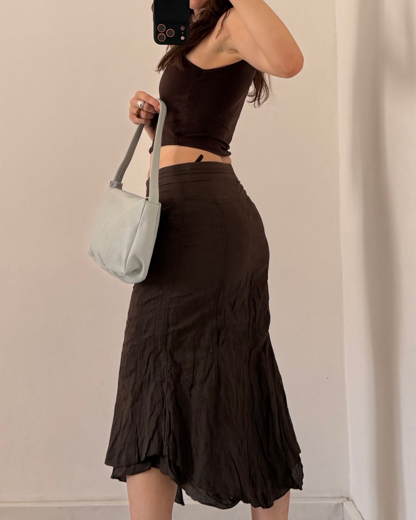 Crinkled midi skirt
